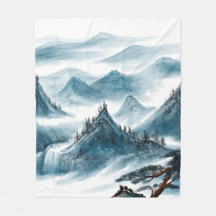 Klassisches Blaues Chinoiserie Malerei Fleecedecke