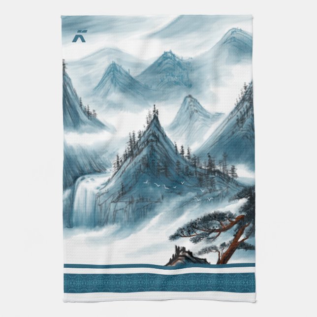 Klassisches Blaues Chinoiserie Malerei Geschirrtuch (Vertikal)