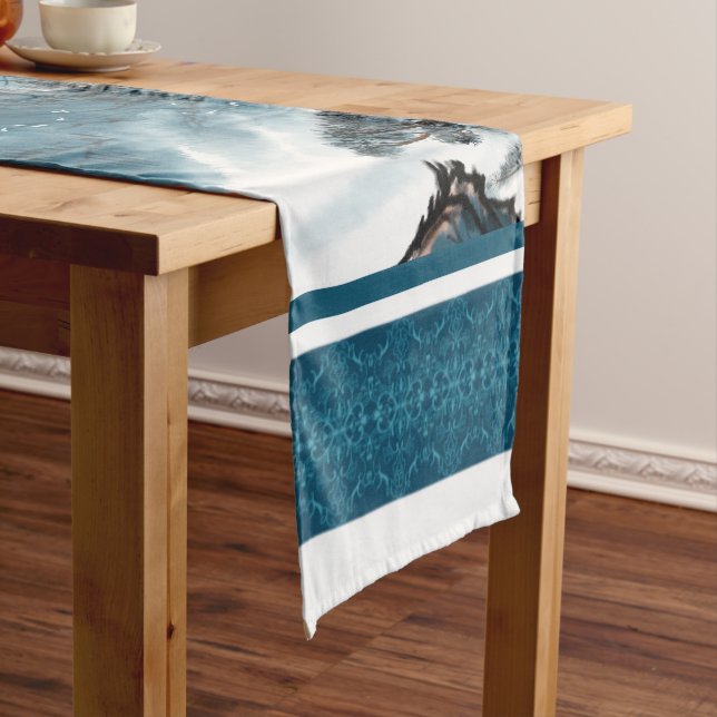 Klassisches Blaues Chinoiserie Malerei Kurzer Tischläufer (Beispiel)