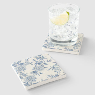 Klassisches blaues florales Toile-Wasserfarbenmust Steinuntersetzer