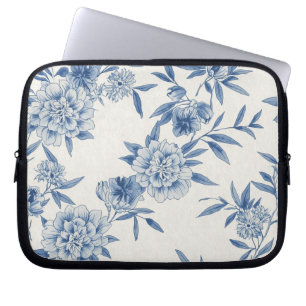 Klassisches blaues florales Toile-Wasserfarbmuster Laptopschutzhülle