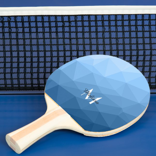 Klassisches Blaues geometrisches Omermuster Monogr Tischtennis Schläger (InSitu)