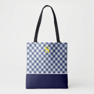 Klassisches blaues Gingham-Monogramm Tasche