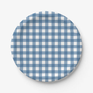 Klassisches blaues Gingham-Muster Pappteller