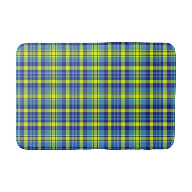 Klassisches Blaues Kariertes Tartan Muster Badematte (Vorderseite)