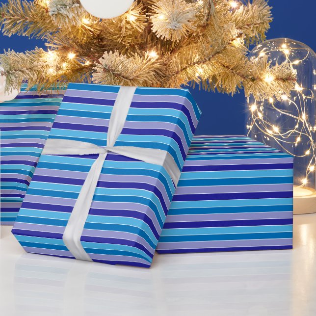 Klassisches Blaues Lila Pajama Streifen Muster Geschenkpapier (Feiertage)