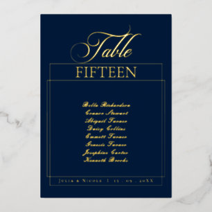 Klassisches blaues Rand Hochzeit Tischnummernschil Folieneinladung