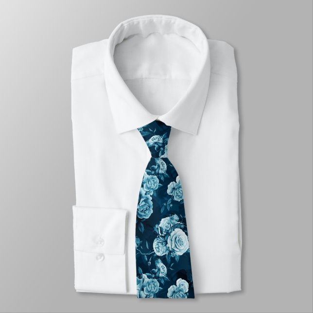 Klassisches blaues Rosen-Muster Krawatte (Gebunden)