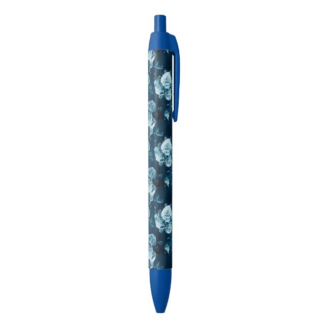 Klassisches blaues Rosen-Muster Kugelschreiber (Unterseite (Vertikal))