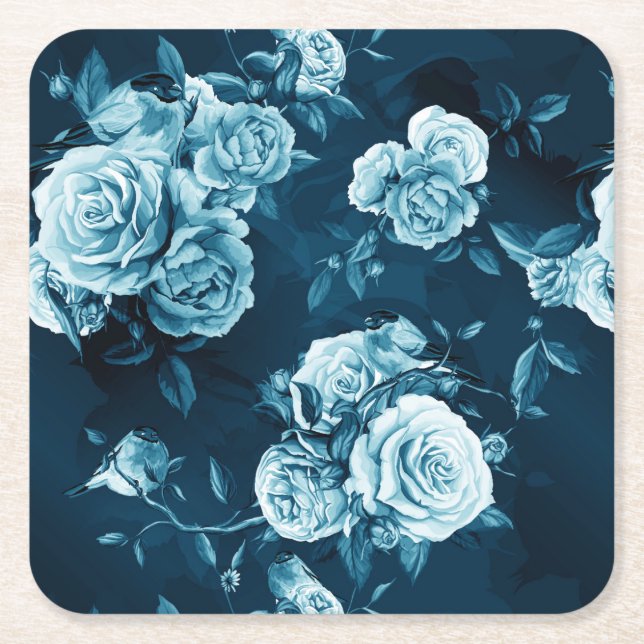 Klassisches blaues Rosen-Muster Rechteckiger Pappuntersetzer (Vorderseite)