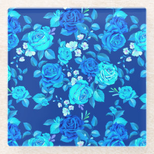Klassisches Blaues Rosenblumenmuster-87600 Glasuntersetzer