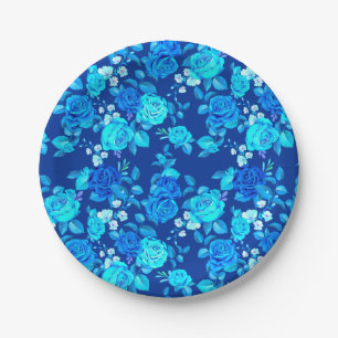 Klassisches Blaues Rosenblumenmuster-87600 Pappteller