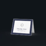 Klassisches Blaues und des Weiß-| MitternachtsBar Dankeskarte<br><div class="desc">Dieses einfache und moderne Bar Mitzvah oder Schläger,  die Mitzvah Ihnen danken,  kardiert Eigenschaft eine dunkelblaue Grenze,  mit elegantem zusammenpassendem Text und einem silbernen Davidsstern.</div>