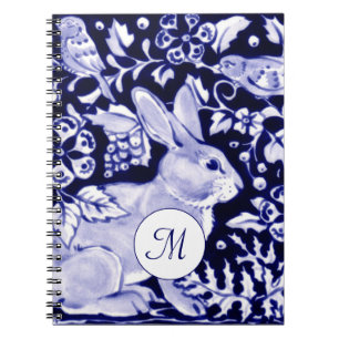Klassisches Blaues & Weißes Kaninchen & Bird Flor Notizblock