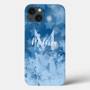 Klassisches Blaustars-Muster Moderner Monogramm-Na Case-Mate iPhone Hülle