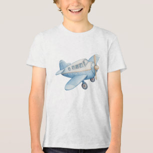 Klassisches blauw aquarel passagiersvliegtuig is n Tri-Blend shirt