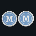 Klassisches Blue Custom Monogram Manschettenknöpfe<br><div class="desc">Personalisiertes Gurfflink-Design mit einem klassischen Monogramm aus Blockbuchstaben mit einem Vornamen oder Nachnamen als Initial mit einem einfachen Rahmen. Der Hintergrund ist grau,  die Farbe weiß und der Hintergrund blau.</div>
