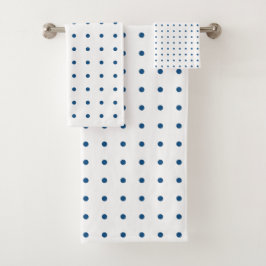 Klassisches Blue Polka Dot Muster auf Weiß Badhandtuch Set