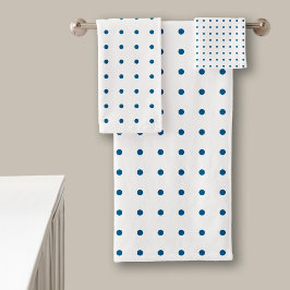 Klassisches Blue Polka Dot Muster auf Weiß Badhandtuch Set
