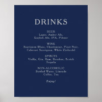 Klassisches Blue Silver Wedding Drinks Menü Signat