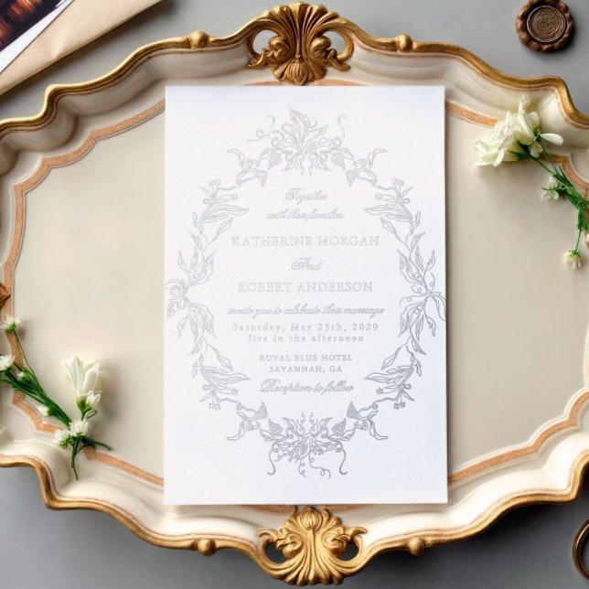 Klassisches Blumengebäck Elegantes Hochzeitserlebn Folieneinladung (Von Creator hochgeladen)