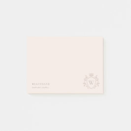 Klassisches Blush Pink Monogram, Blumenkronen-Wapp Post-it Klebezettel