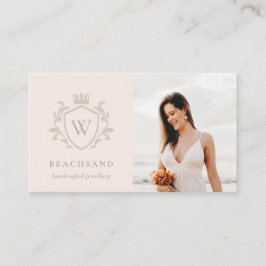 Klassisches Blush Pink Monogram Floral Foto Wappen Visitenkarte