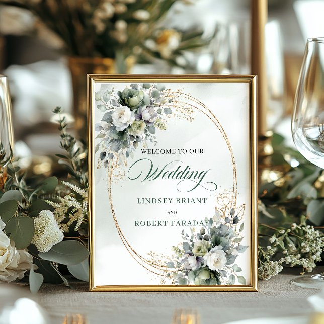 Klassisches Boho-Botanisches Hochzeits-Willkommens Poster (Classic Boho Botanical Wedding Welcome Sign)