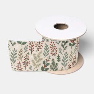 Klassisches botanisches Holly Berry Floral Art Mus Satinband