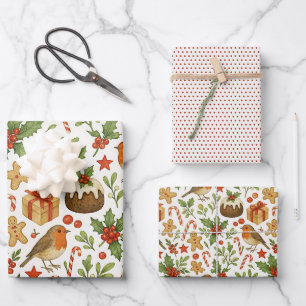 Klassisches botanisches Holly Floral Art Muster Geschenkpapier Set
