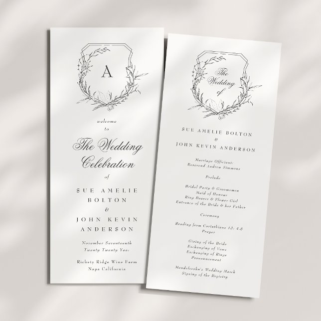 klassisches botanisches monogrammiertes Hochzeitsw Programm (Von Creator hochgeladen)