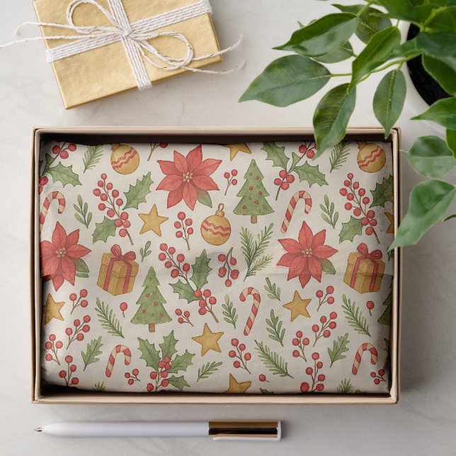 Klassisches Botanisches Poinsettia Blumenmuster Seidenpapier (Geschenk)