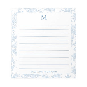 Klassisches botanisches Toile-Monogramm Französisc Notizblock