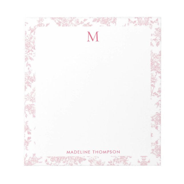 Klassisches botanisches Toile-Monogramm Rot Notizblock (Vorderseite)