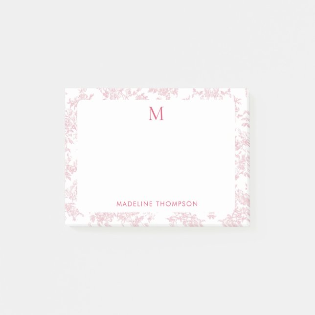 Klassisches botanisches Toile-Monogramm Rot Post-it Klebezettel (Vorderseite)