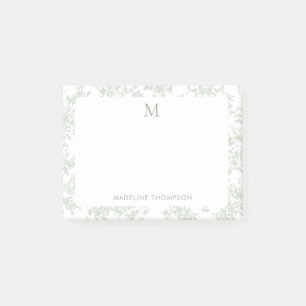 Klassisches botanisches Toile-Monogramm Salbeigrün Post-it Klebezettel