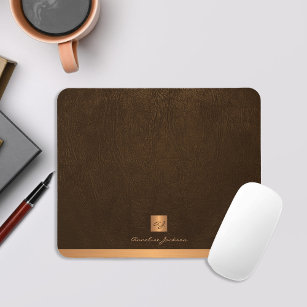 Klassisches braunes Ledergold mit Monogramm Mousepad