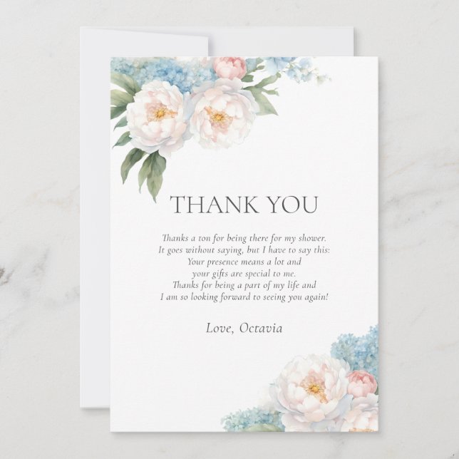 Klassisches Brautparty mit blauen und rosa Blume Einladung (Vorderseite)