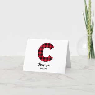 Klassisches Buffalo-Karo-Wedding-Monogramm mit Buc Dankeskarte