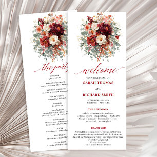 Klassisches Burgunder-Gold-Blumen-Hochzeitsprogram Programm