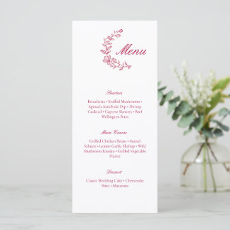 Klassisches Burgunder Hochzeitsmenü mit floralem A Menükarte
