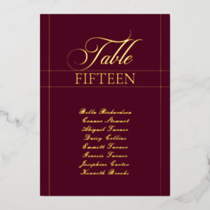Klassisches burgunderrotes Hochzeitstisch-Nummerns Folieneinladung