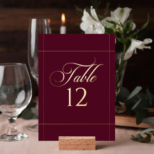 Klassisches burgunderrotes Hochzeitstisch-Nummerns Folieneinladung