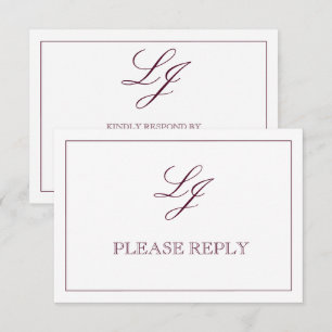 Klassisches Burgundy Calligrafy Monogram No Meal RSVP Karte