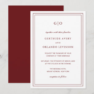 Klassisches Burgundy Elegante Hochzeit Einladung