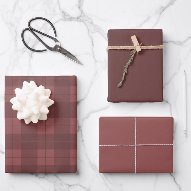Klassisches Burgundy-Kariertes Muster mit Matching Geschenkpapier Set (Vorderseite)
