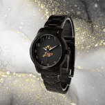 Klassisches Business-Logo aus schwarzem Gold Armbanduhr<br><div class="desc">Stilvoll,  klassisch,  schwarz. Personalisieren und hinzufügen Sie Ihr Unternehmen,  Firmenlogo. Goldene Uhrennummern.</div>