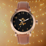 Klassisches Business-Logo aus schwarzem Gold Armbanduhr<br><div class="desc">Stilvoll,  klassisch,  schwarz. Personalisieren und hinzufügen Sie Ihr Unternehmen,  Firmenlogo. Goldene Uhrennummern.</div>