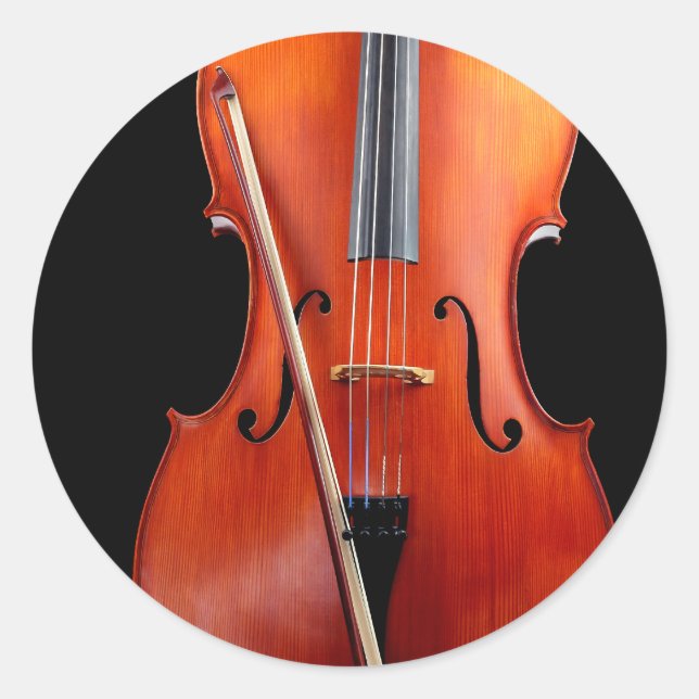 Klassisches Cello auf schwarz Runder Aufkleber (Vorderseite)