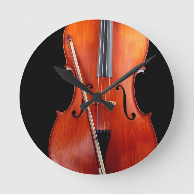 Klassisches Cello auf Schwarzem Runde Wanduhr (Vorderseite)